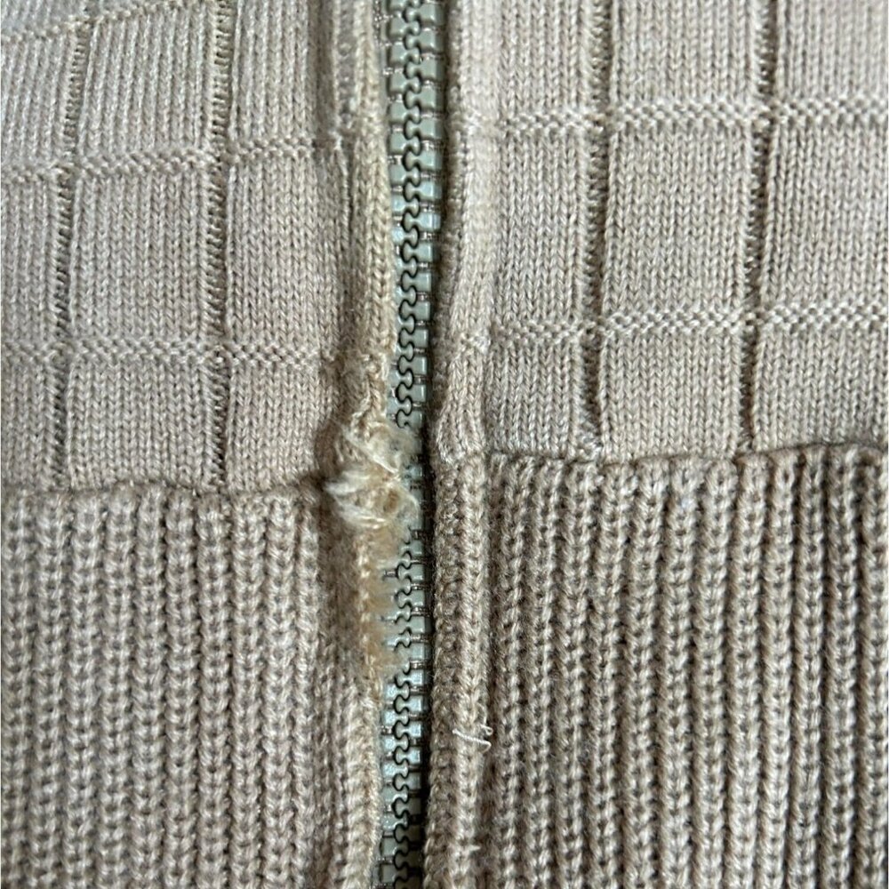 Vintage Montgomery Ward Large Faux Fur Lined Brown Ribbed Knit Sweater Full Zip - Picture 10 of 10
